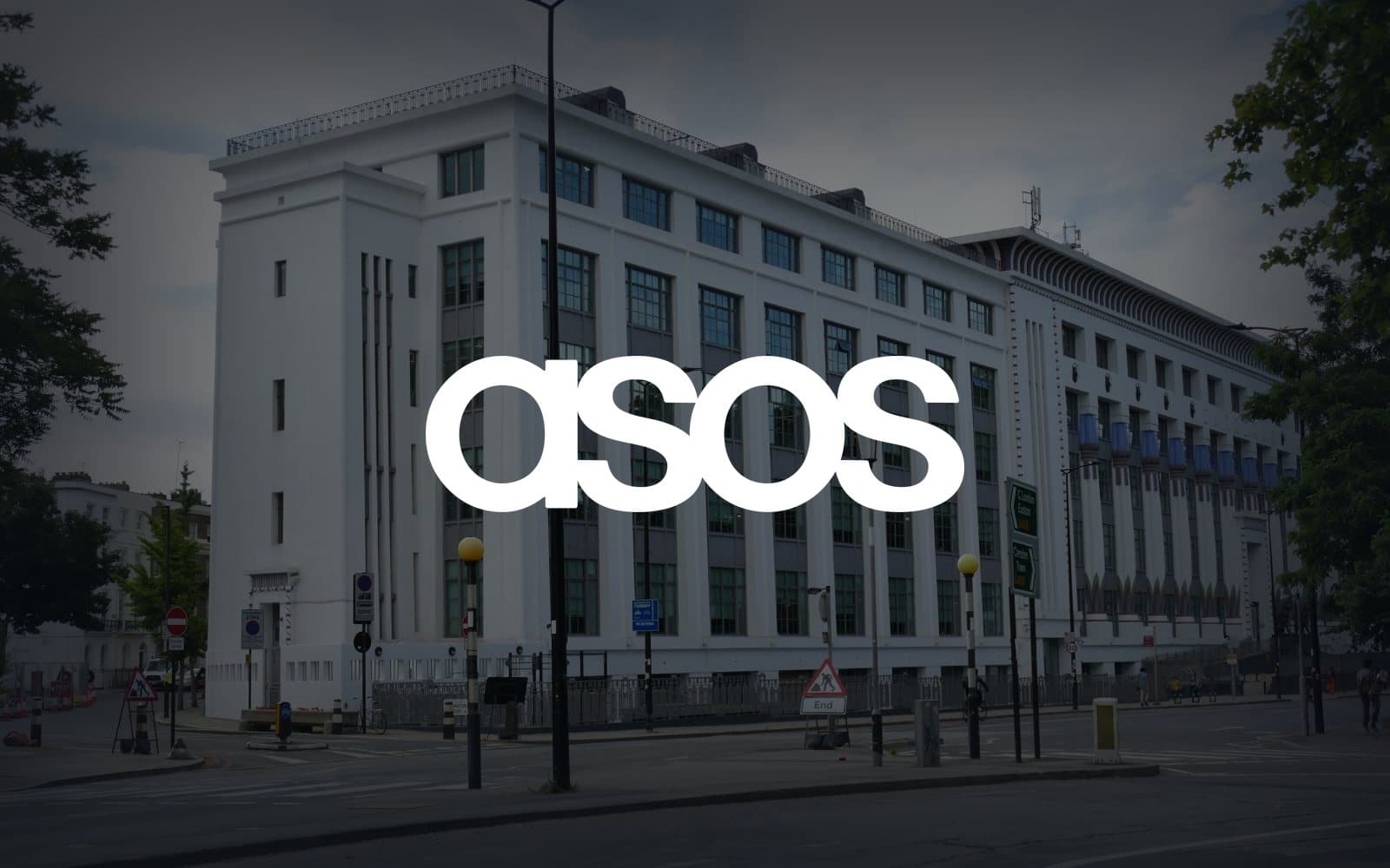 ASOS logo over the company's head office, Greater London House in Camden
