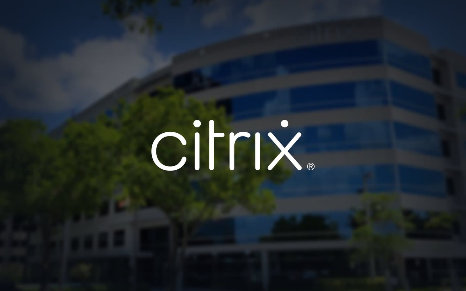 Citrix logo over a Citrix office building
