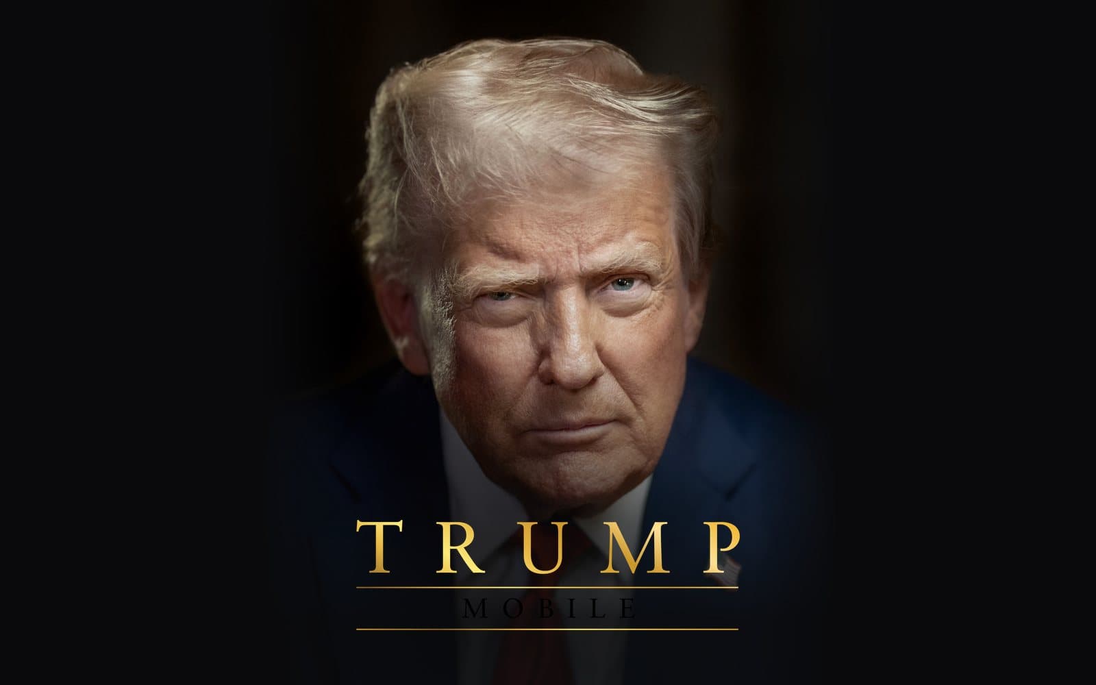Donald Trump with the Trump Mobile logo