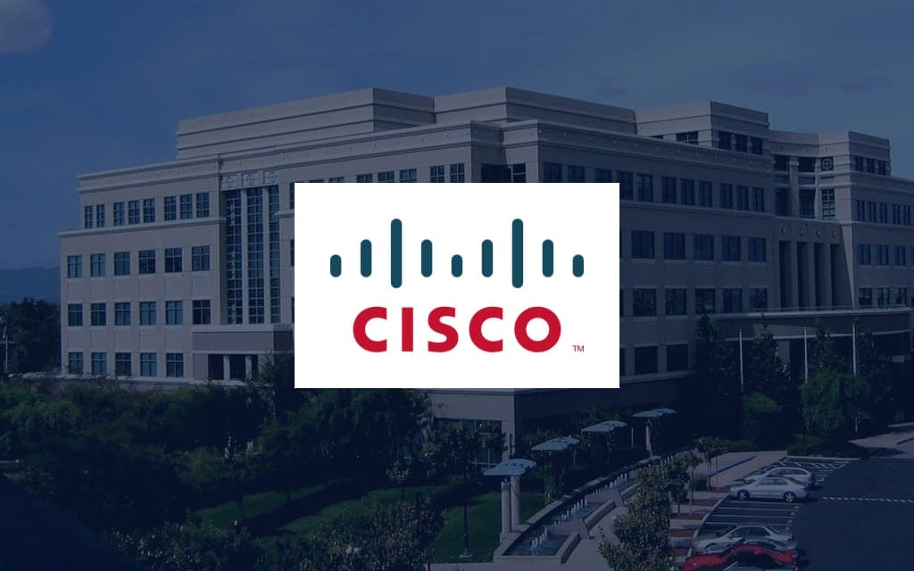 Cisco logo over a photo of the company