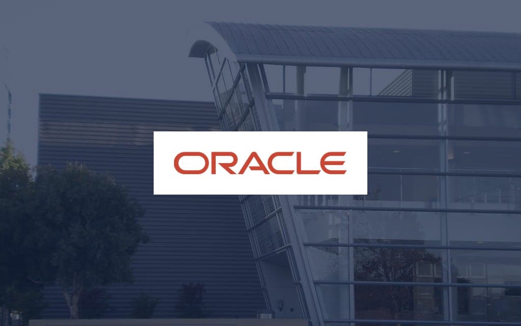 Oracle logo over a photo of the company
