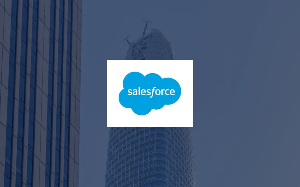 Salesforce logo over a photo of the company