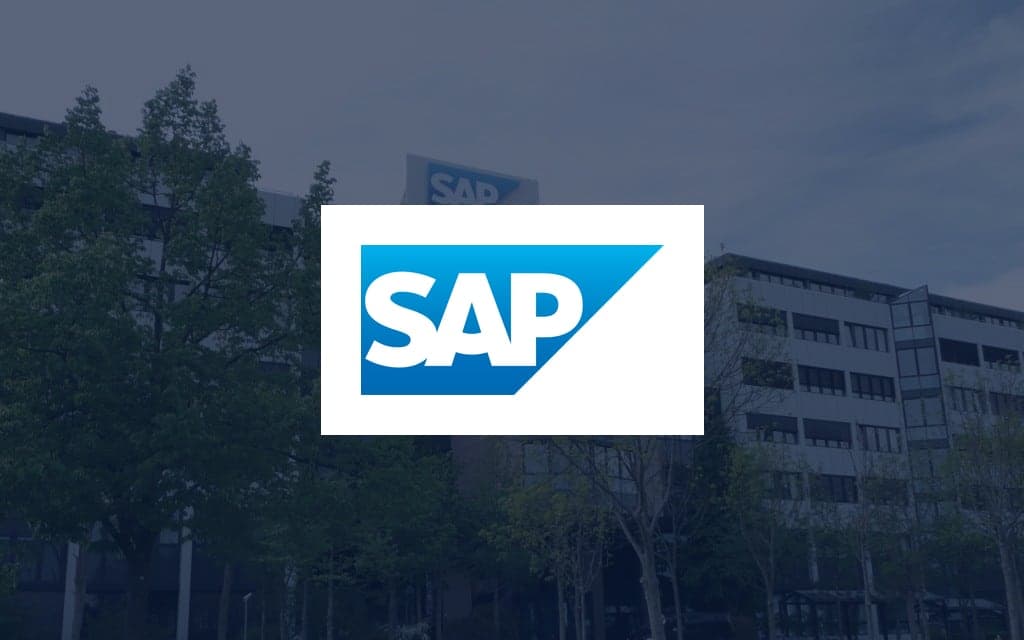 SAP logo over a photo of the company