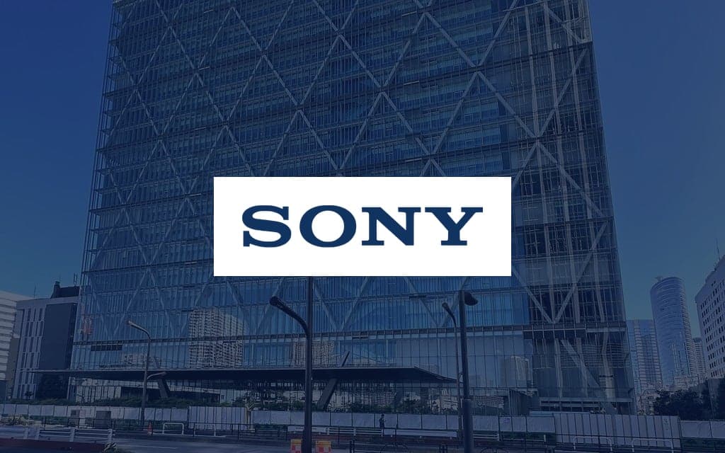 Sony logo over a photo of the company