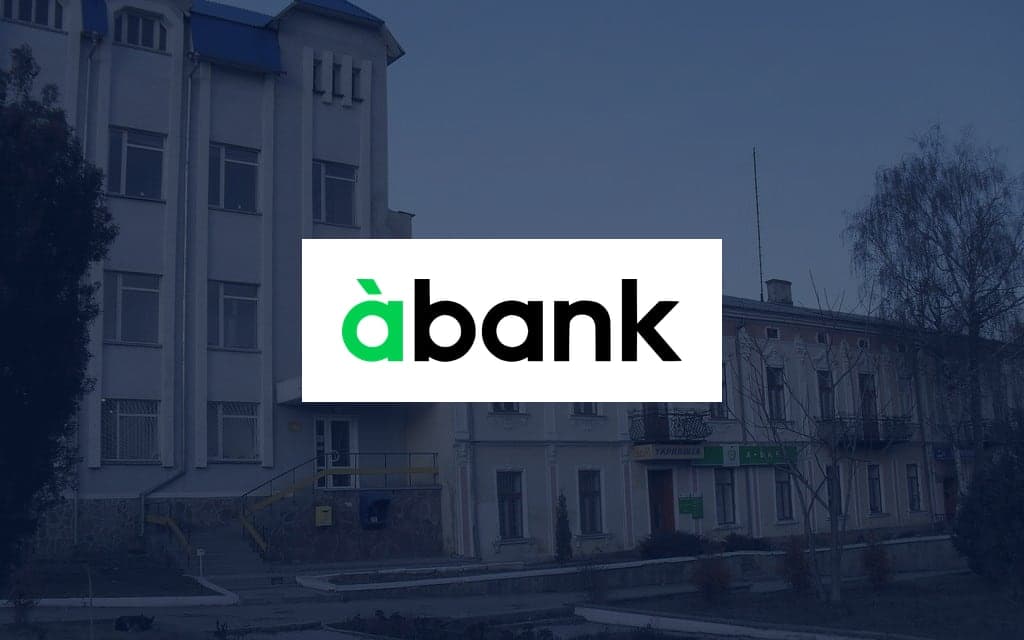 a bank logo over a photo of the company