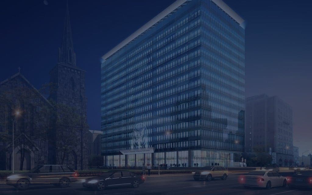 Federal office building at night